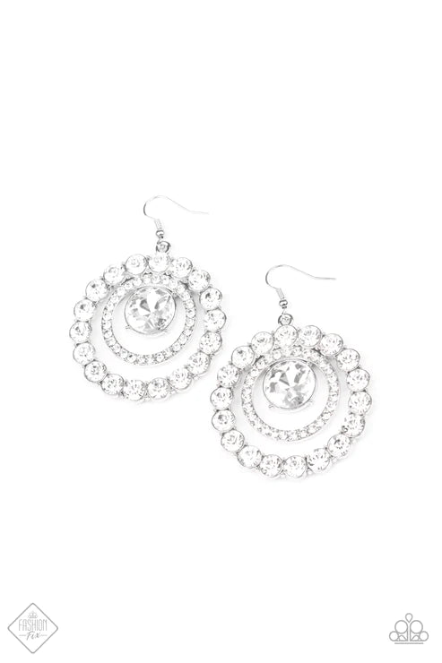 Glitzy Gamble - Oversized White Solitaire Encrusted Hoop Earrings E#2527