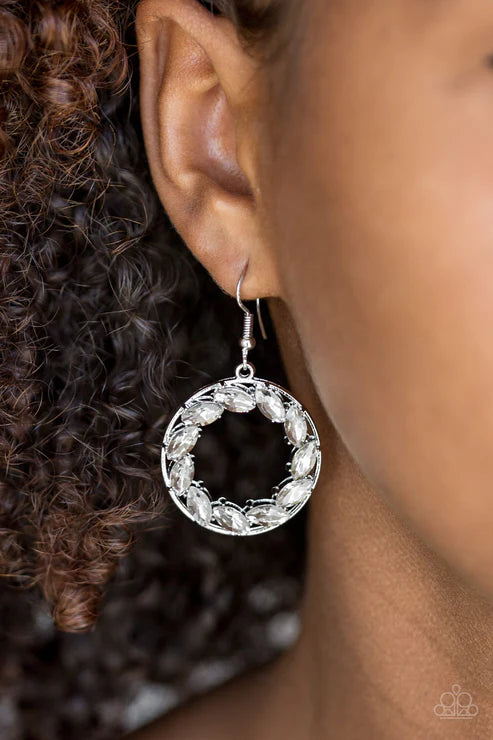 Global Glow - White Encrusted Marquise Hoop Earrings E#2081
