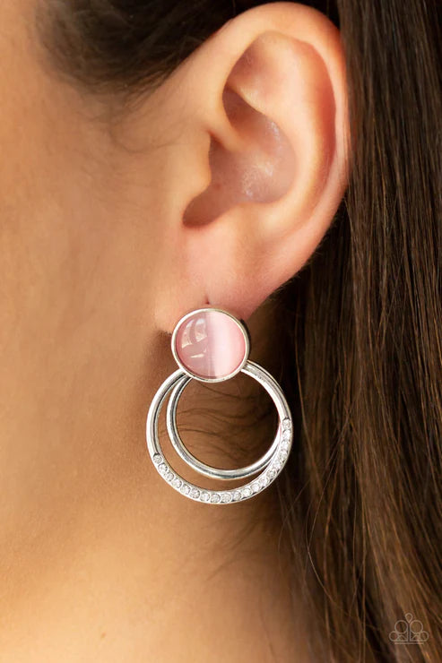Glow Roll - Pink Cat's Eye Moonstone Encrusted Hoop Earrings E#2637