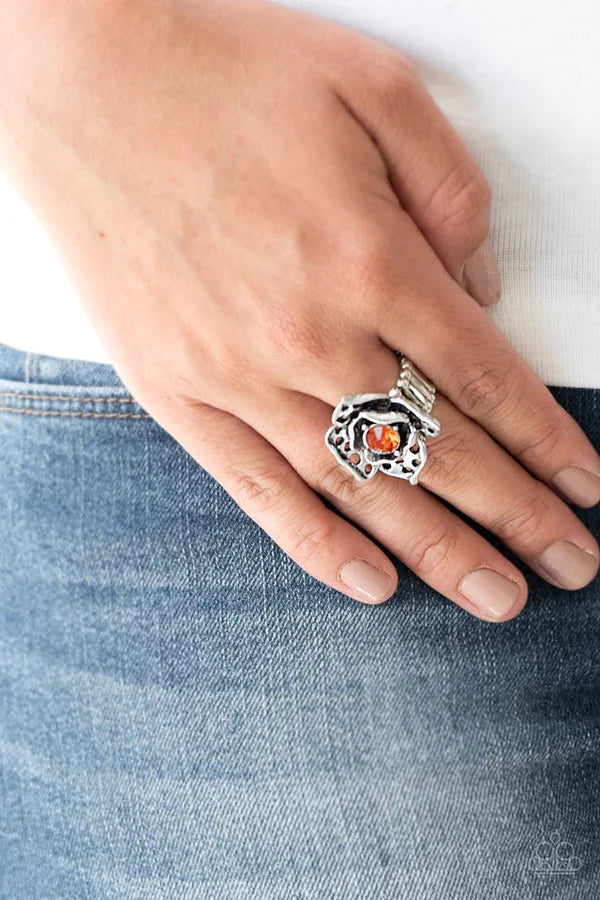 Glowing Gardens - Orange Airy 3D Flower Petal Cut-Out Ring R#855