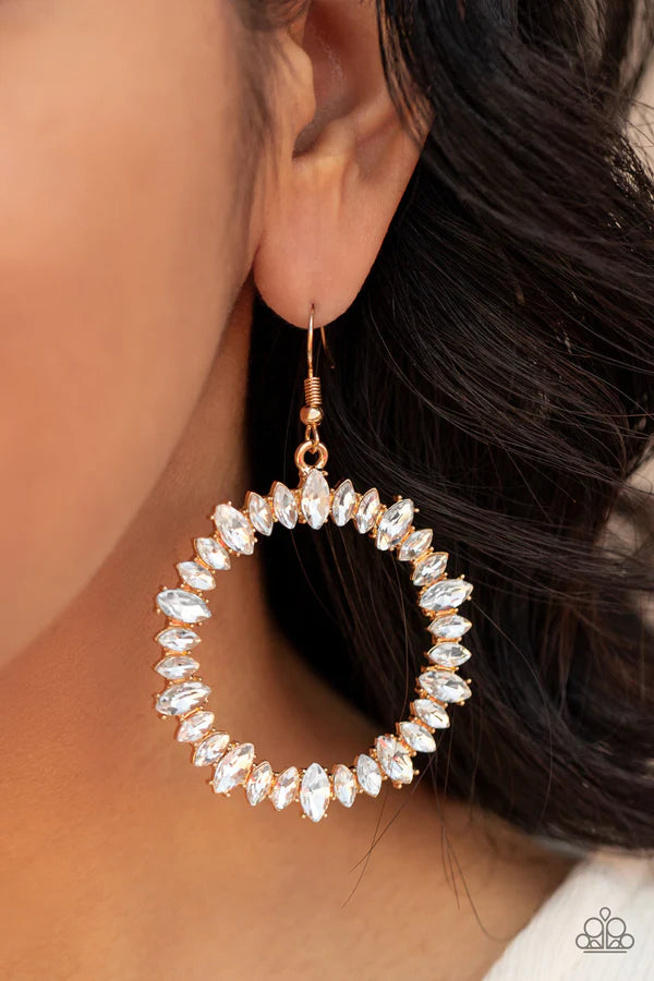 Glowing Reviews - Oversized Gold Marquise Cut Encrusted Hoop Earrings E#513