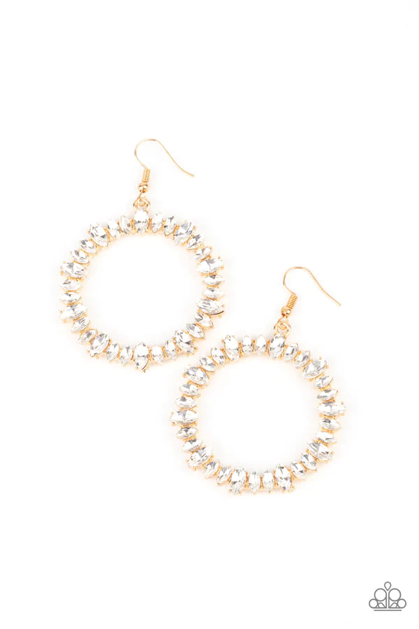 Glowing Reviews - Oversized Gold Marquise Cut Encrusted Hoop Earrings E#513