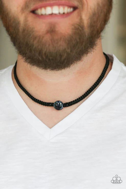 Go Climb A Mountain - Blue Glassy Flanked Knotted Braided Cord Button Loop Closure Urban Necklace N#1614