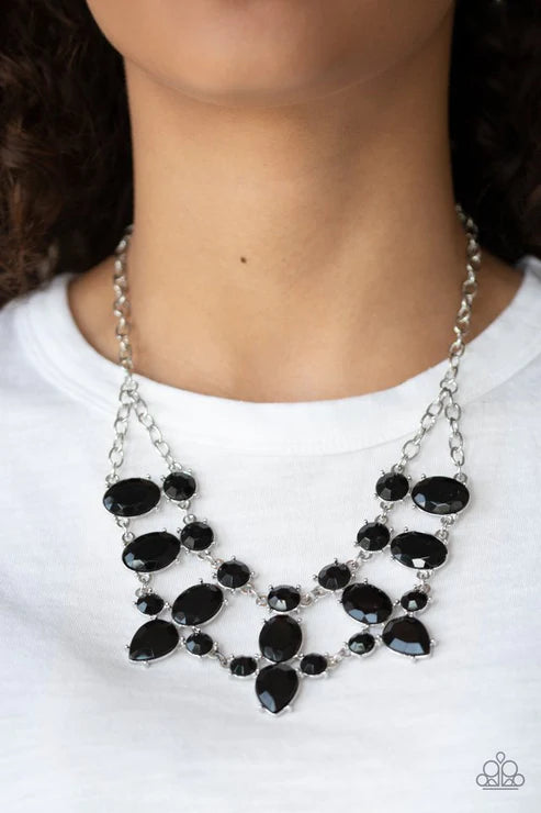 Goddess Glow - Black Collision Round/Oval/Teardrop Encrusted Necklace N#1725