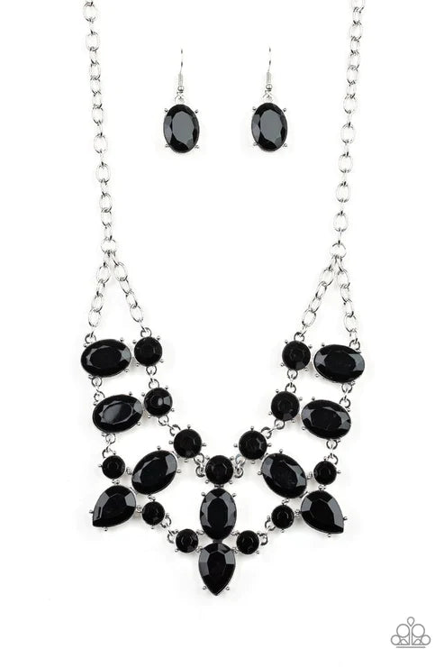 Goddess Glow - Black Collision Round/Oval/Teardrop Encrusted Necklace N#1725