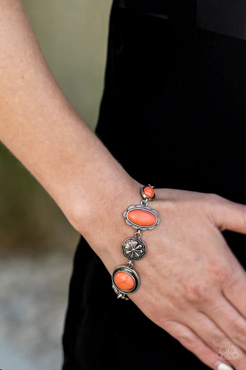 Gorgeously Groundskeeper - Orange Stone Decorative Floral Charm Bracelet B#1976