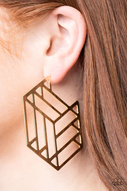 Gotta Get GEO-ing - Gold Hexagon Hoop Earrings E#2684