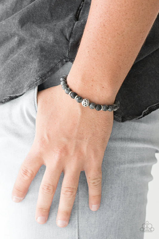 Gratitude - Black/Silver Lava Rock/Natural Stone Accent Urban Bracelet B#1116