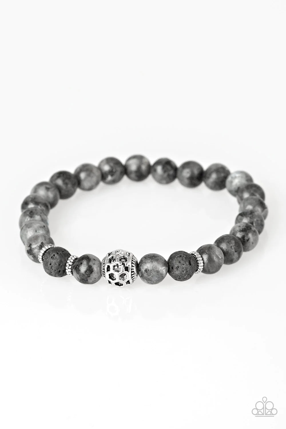 Gratitude - Black/Silver Lava Rock/Natural Stone Accent Urban Bracelet B#1116