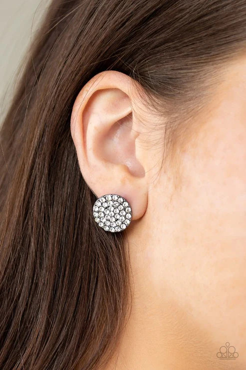 Greatest Of All Time - Oversized Black (Gunmetal) Beveled Encrusted Earrings E#1461