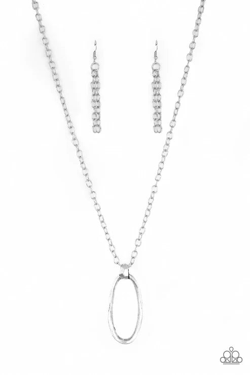 Grit Girl - Oversized Silver Hammered Gritty Antiqued Asymmetrical Ring Industrial Necklace N#2155