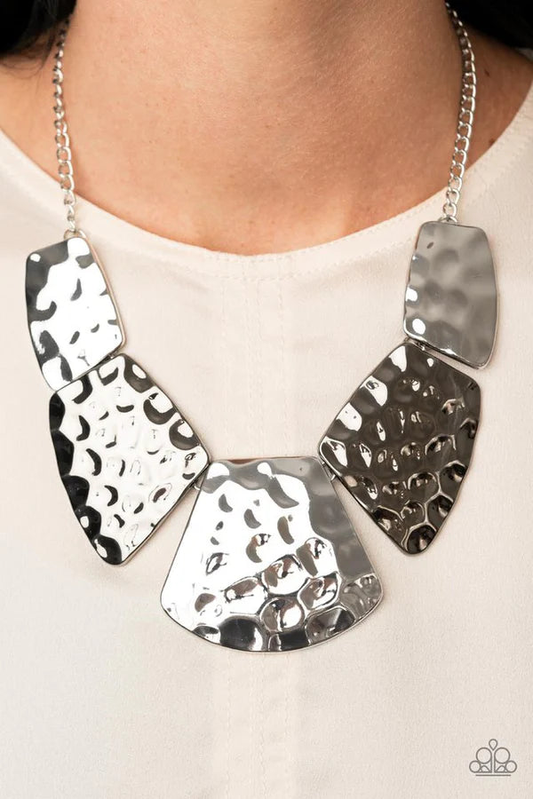 HAUTE Plates - Oversized Silver/Gunmetal Hammered Ripple Wave Necklace N#531