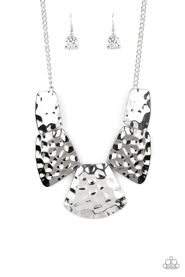 HAUTE Plates - Oversized Silver/Gunmetal Hammered Ripple Wave Necklace N#531
