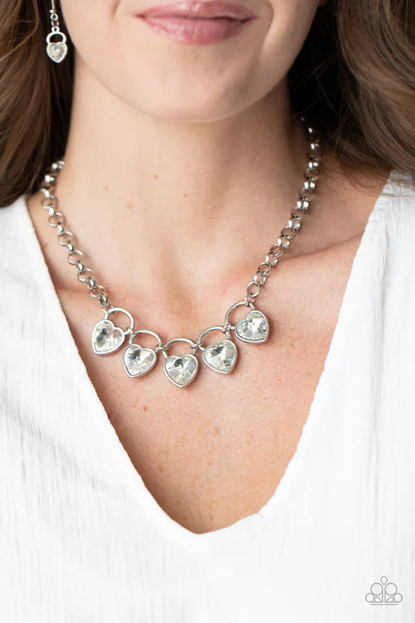 HEART on Your Heels - White Exaggerated 3D Heart Locket Chain Necklace N#010