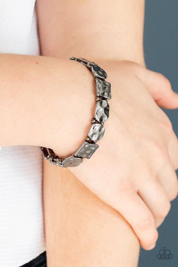 Hammered Harmony - Black Asymmetrical Round/Square Hammered Bracelet B#1023