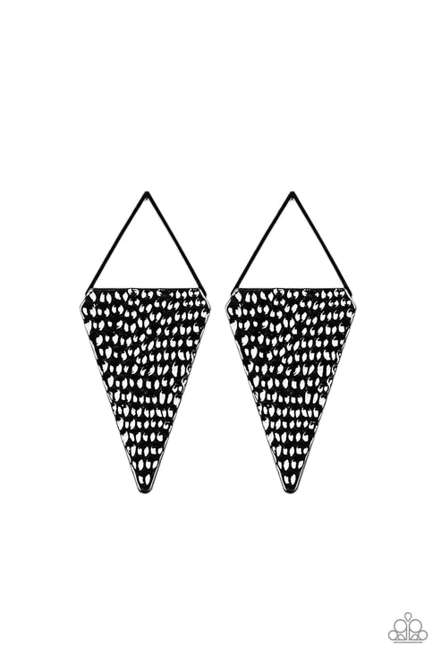 Have A Bite - Oversized Black Hammered Triangular Silhouette Lure Earrings E#2680