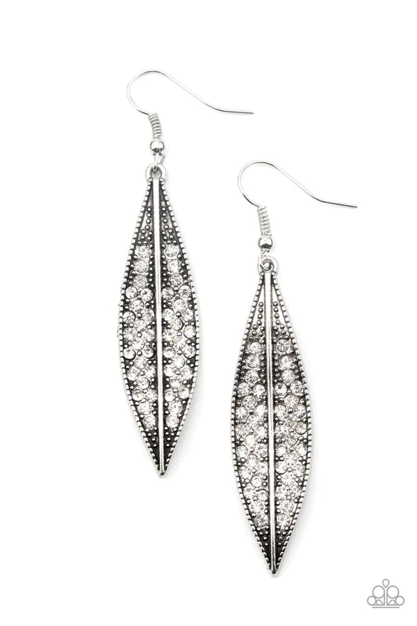 Hearty Harvest - Oversized White 3D Studded Leaf Encrusted Earrings E#908