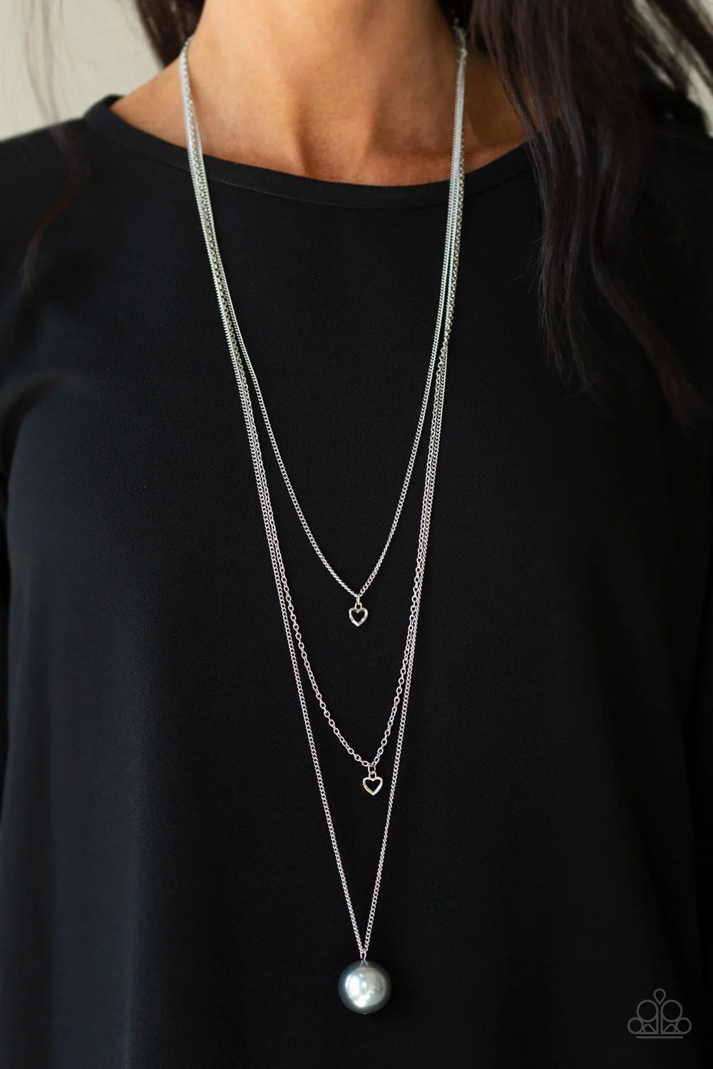 Hearty Heirloom - Oversized Silver Dramatical Pearl Airy 3D Hearts Necklace N#1671