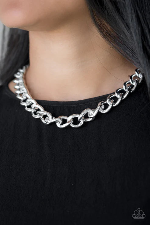 Heavyweight Champion - Silver Shimmer Bold Industrial Necklace N#2104