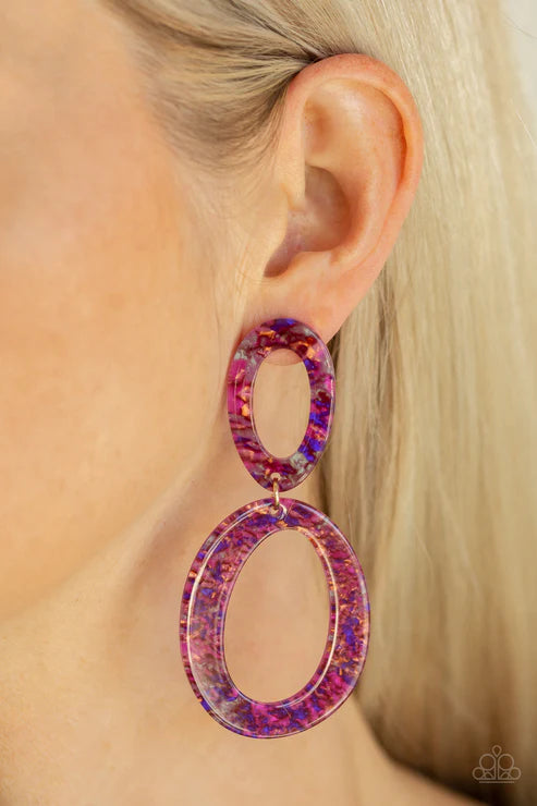 Hey, HAUTE Rod - Oversized Multi Metallic Accents Linked Shimmery Acrylic Trickle Retro Earrings E#2091
