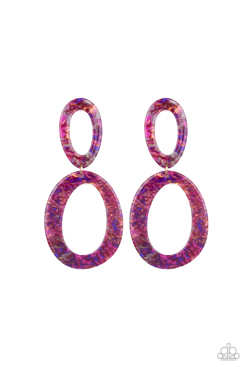 Hey, HAUTE Rod - Oversized Multi Metallic Accents Linked Shimmery Acrylic Trickle Retro Earrings E#2091
