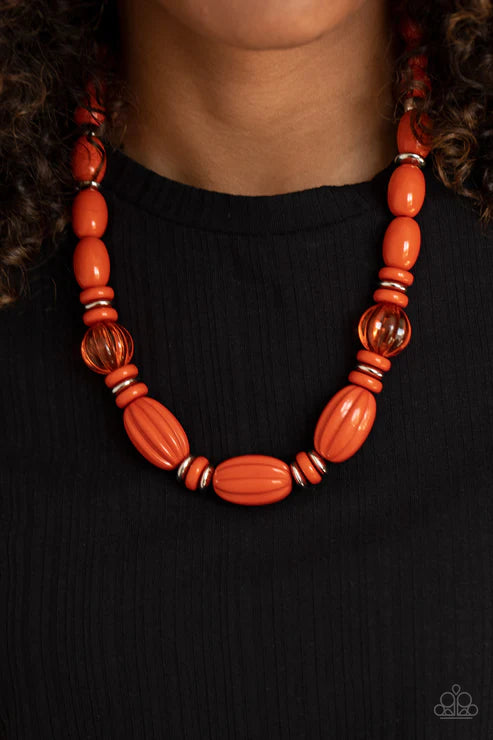 High Alert - Orange Crystal Hammered Disc Necklace N#2506