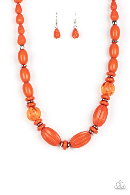 High Alert - Orange Crystal Hammered Disc Necklace N#2506