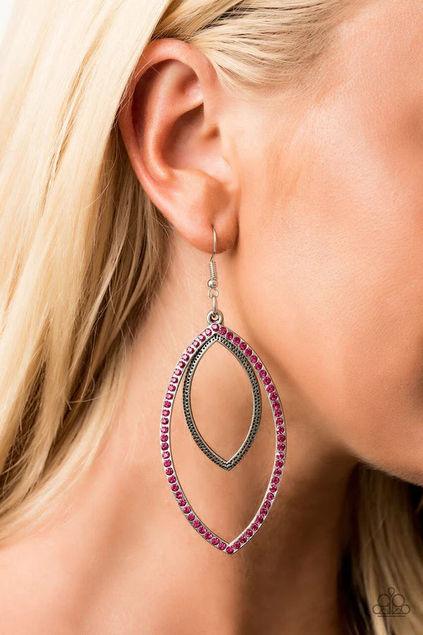 High Maintenance - Oversized Pink Grunge "Swing" Dotted Encrusted Hammered Earrings E#592