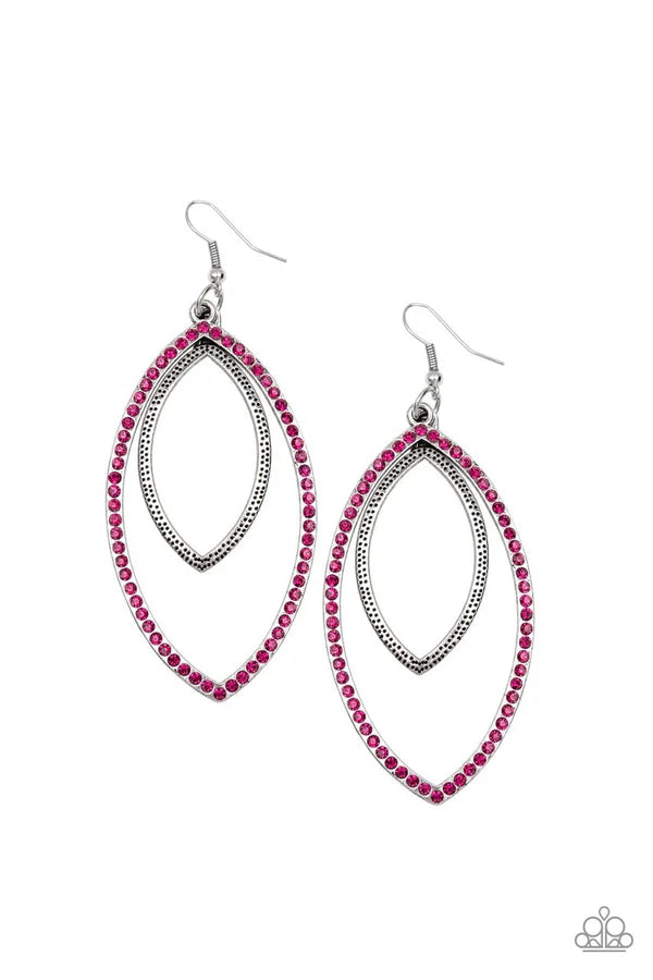 High Maintenance - Oversized Pink Grunge "Swing" Dotted Encrusted Hammered Earrings E#592