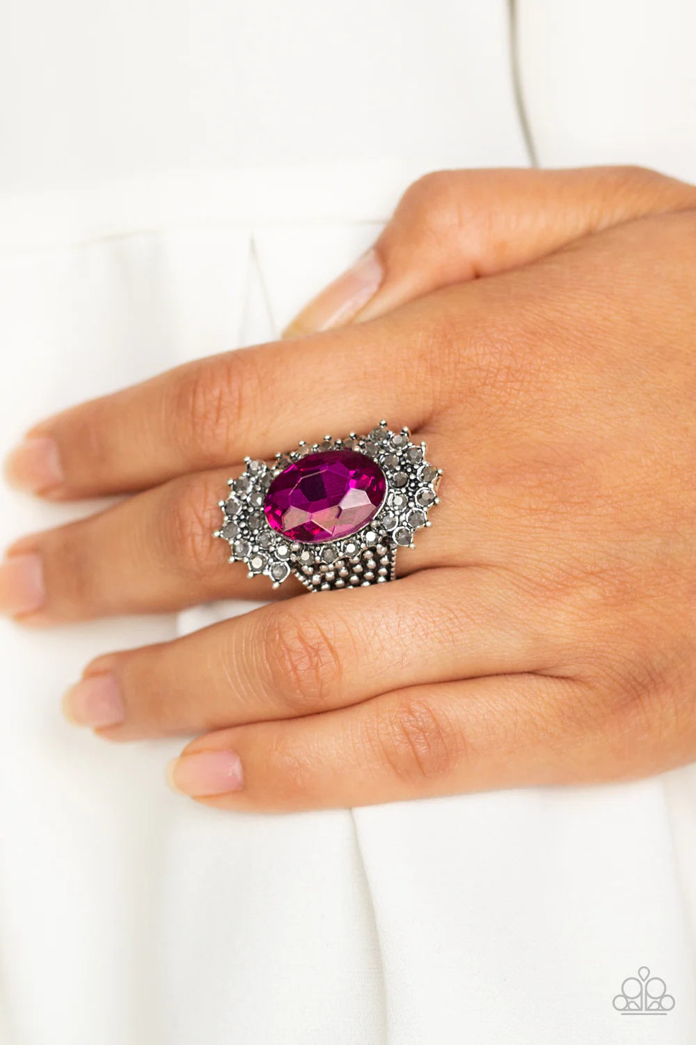 Him and HEIR - Oversized Peacock Pink/Hematite Encrusted Studded Ring R#1191