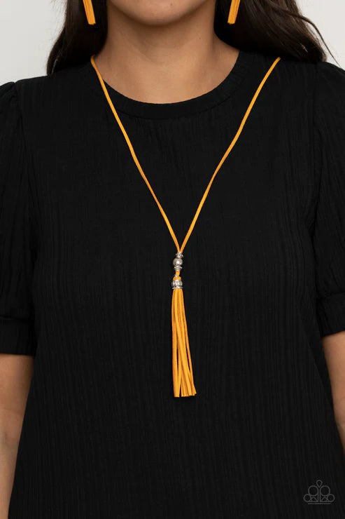 Hold My Tassel - Yellow Suede Tassel Necklace N#1842