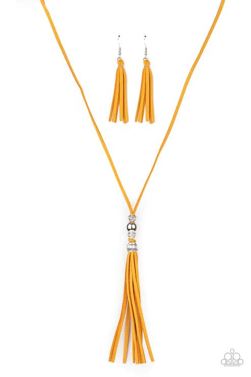 Hold My Tassel - Yellow Suede Tassel Necklace N#1842