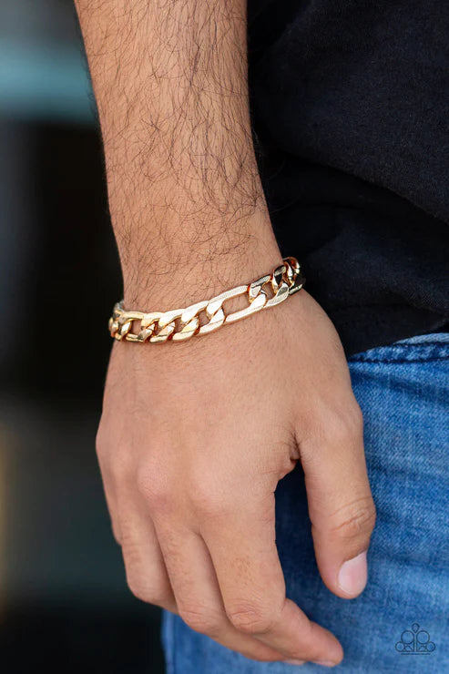 Home Team - Gold Figaro Linear Textured Link Urban Bracelet B#2113