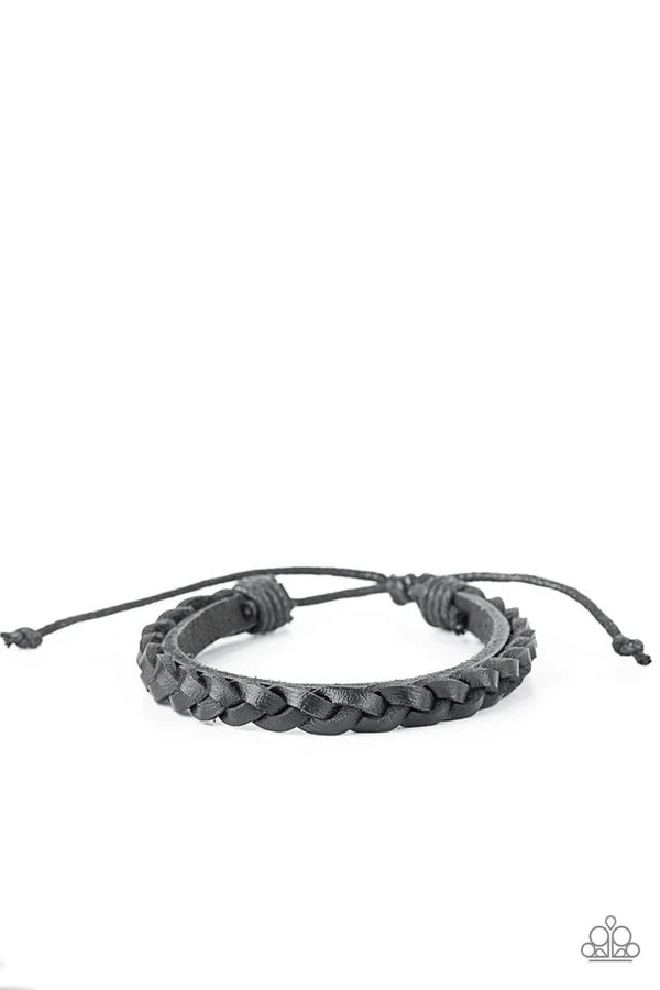 Homespun Harmony - Black Rustic Braided Cord Leather Adjustable Sliding Knot Closure Urban Bracelet B#330