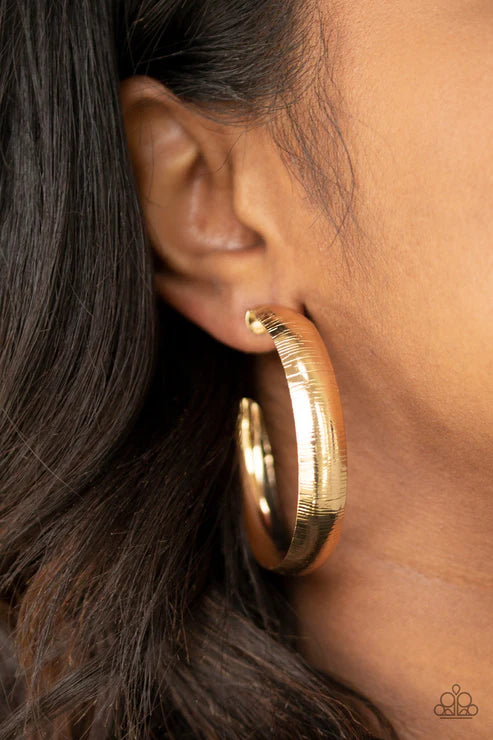 Hoop Wild - Oversized Gold Etched Linear Curled Hoop Earrings E#1452