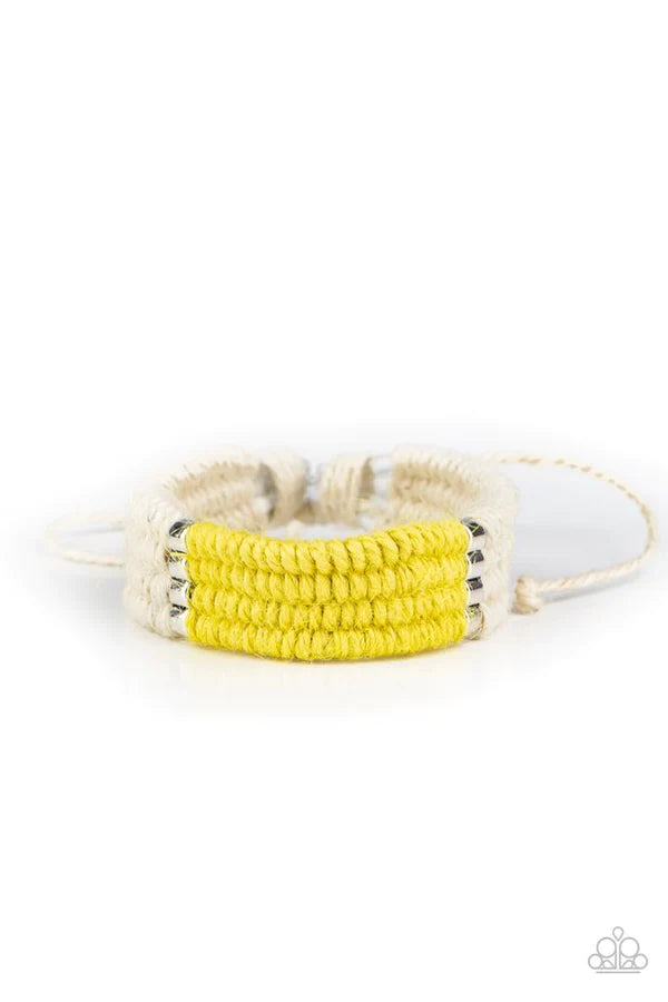 Hot Cross BUNGEE - Yellow/White Metallic Twine Knotted Cord Sliding Knot Urban Bracelet B#418