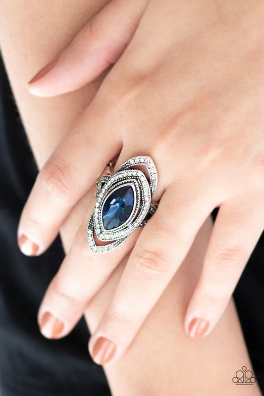 Hot Off The EMPRESS - Oversized Blue Encircle Encrusted Marquise Ring R#224