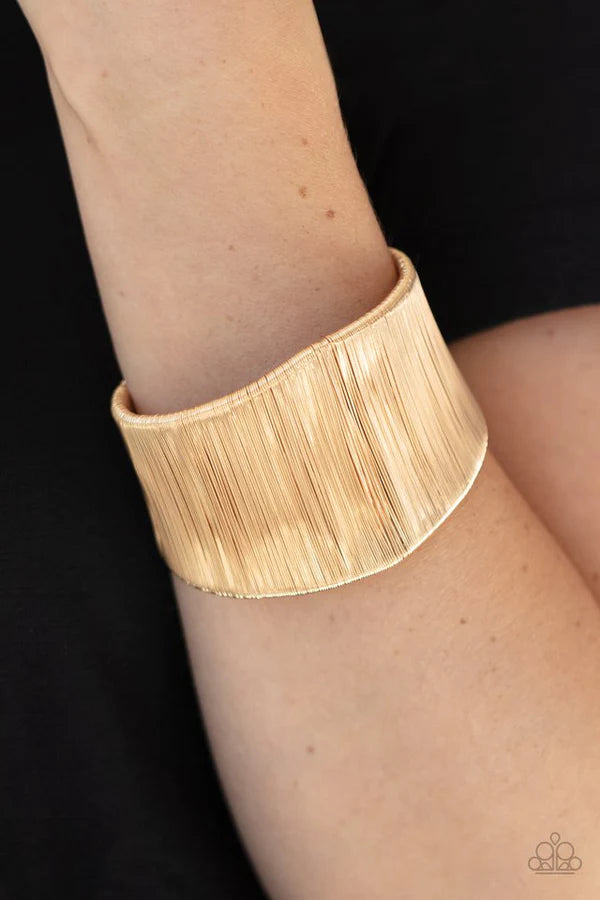 Hot Wired Wonder - Oversized Gold Infinite Wire Wraps Cuff Bold Industrial Bracelet B#844