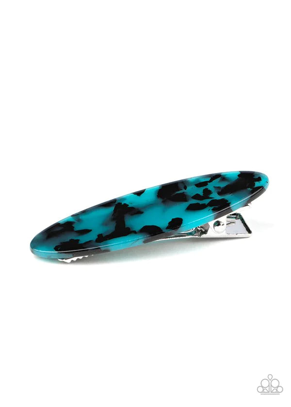 Hype Girl - Oversized Blue/Black Oval Tortoise Shell Hair Clip H#194