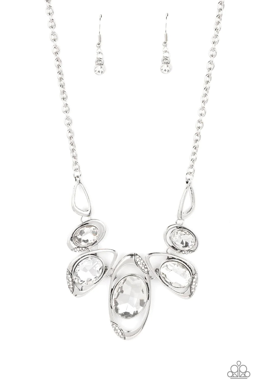Hypnotic Twinkle - Oversized White Hypnotizing Asymmetrical Curl Mismatched Dusted Encrusted Necklace N#201
