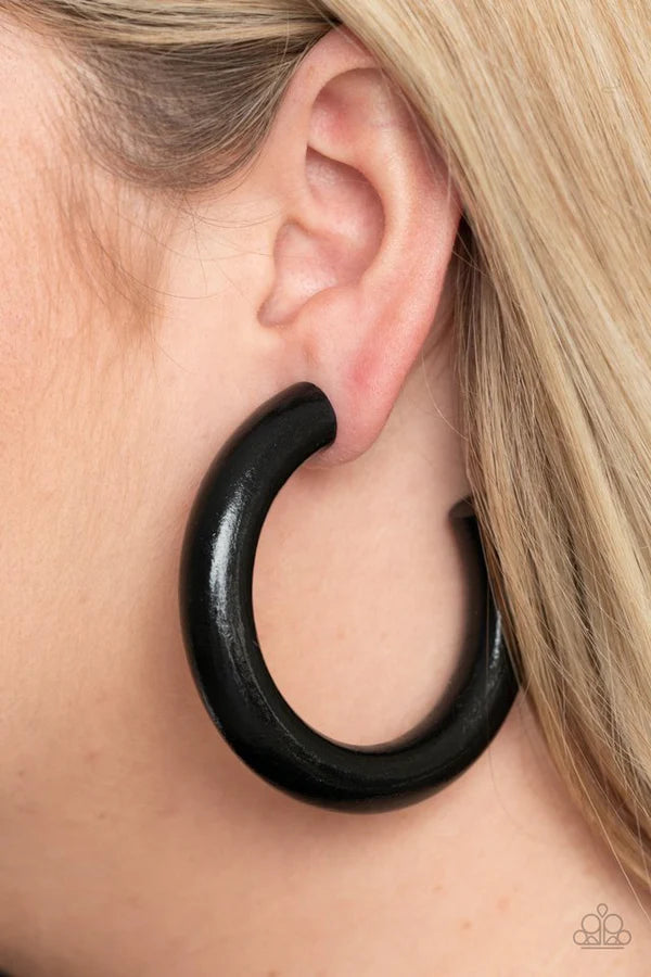 I WOOD Walk 500 Miles - Oversized Black Dramatic Curled Wood Retro Hoop Earrings E#1479