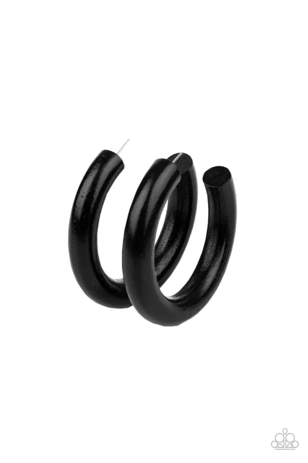 I WOOD Walk 500 Miles - Oversized Black Dramatic Curled Wood Retro Hoop Earrings E#1479