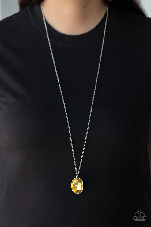 Imperfect Iridescence - Oversized Yellow Imperfect Gem Edgy Glitzy Necklace N#2505