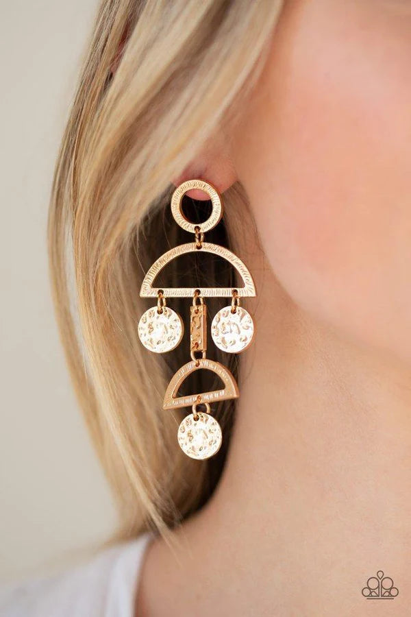 Incan Eclipse - Gold Etched Hammered Disc Tribal Earrings E#1451