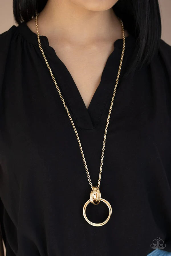 Innovated Idol - Oversized Gold Exaggerated Trio Rings Link Lndustrial Necklace N#337
