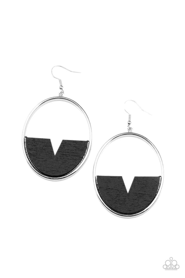 Island Breeze - Oversized Black Triangular Cut Crescent Wooden Retro Lure Hoop Earrings E#857