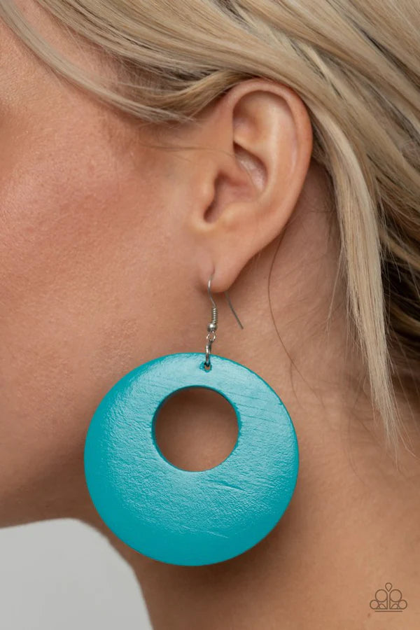 Island Hop - Oversized Blue Hue Wooden Hoop Earrings E#1656