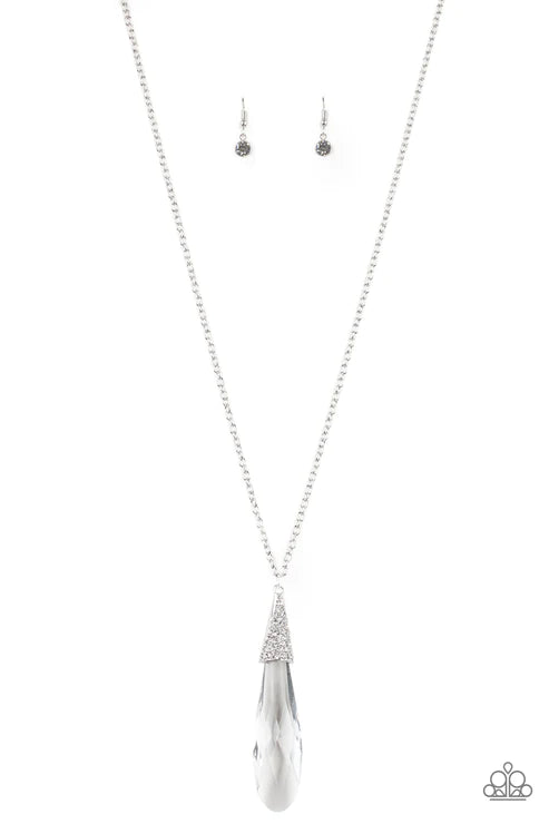 Jaw-Droppingly Jealous - White Capped Encrusted Teardrop Necklace N#2479
