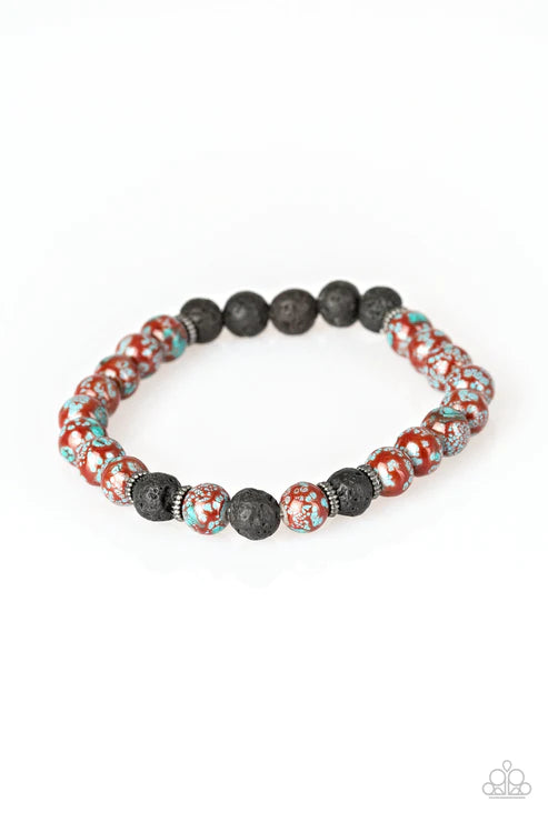 Joy - Red Speckled Infused Accent Lava Rock Urban Bracelet B#1752