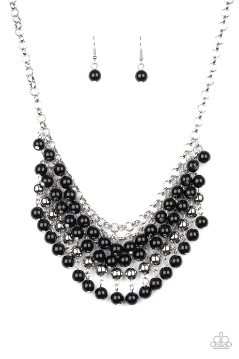 Jubilant Jingle - Black Interlocked Chains Stacked Fringe Necklace N#1670